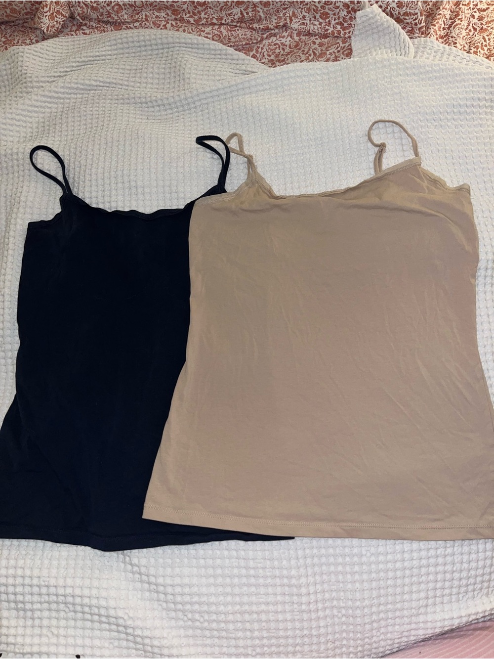 Women’s Spaghetti Strap Tank Top / Cami Undershirt - Navy Blue & Beige